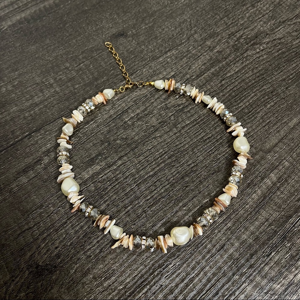 Vintage Pearl, Shell, Bead, and Crystal Necklace, Adj Approx 17-20” - Picture 4 of 12
